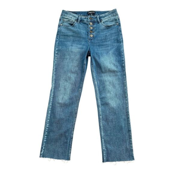 Kenneth Cole Denim - Kenneth Cole High Rise Straight Leg Jeans Blue Button Fly Raw Hem Denim Size 4⁠